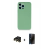 MARSİLYAN™- iPhone 13 Pro Max Kılıf Zirve Modern Özel Seri - Siyah 3D Antistatik Hayalet Cam Ekran Koruyucu + Raze Metal Kamera Lens - GD