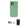MARSİLYAN™- iPhone 13 Pro Max Kılıf Zirve Modern Özel Seri - Siyah 3D Antistatik Hayalet Cam Ekran Koruyucu + Rainbow Kamera Lens Koruma Cam - KI