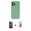 MARSİLYAN™- iPhone 13 Pro Max Kılıf Zirve Modern Özel Seri - Siyah 6D Mat Seramik Hayalet Nano Ekran Koruyucu + Mavi Neon Fosforlu Kamera Lens