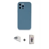 MARSİLYAN™- iPhone 13 Pro Max Kılıf Zirve Modern Özel Seri - Siyah Bilvis 3D Cam Ekran Koruyucu + Sierra Blue Pers Alüminyum Kamera Lens