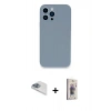 MARSİLYAN™- iPhone 13 Pro Max Kılıf Zirve Modern Özel Seri - Siyah Bilvis 3D Cam Ekran Koruyucu + Sierra Blue Pers Alüminyum Kamera Lens