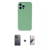 MARSİLYAN™- iPhone 13 Pro Max Kılıf Zirve Modern Özel Seri - Siyah Bilvis 3D Mat Cam Ekran Koruyucu + Yeşil Neon Fosforlu Kamera Lens