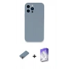 MARSİLYAN™- iPhone 13 Pro Max Kılıf Zirve Modern Özel Seri - Siyah Bilvis 5in1 3D Magic Cam Ekran Koruyucu + Mor Metal Kamera Lens Koruma Cam