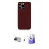 MARSİLYAN™- iPhone 13 Pro Max Kılıf Zirve Modern Özel Seri - Siyah Bilvis 5in1 5D Magic Hayalet Cam Ekran Koruyucu + Kırmızı Rainbow Kamera Lens Koruma Cam