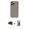 MARSİLYAN™- iPhone 13 Pro Max Kılıf Zirve Modern Özel Seri - Siyah Bilvis Hayalet Cam Ekran Koruyucu + Gold Raze Metal Kamera Lens