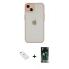 MARSİLYAN™- iPhone 14 Kılıf Ahenk Çizgi Serisi - Şeffaf 360 Full Body Arka Koruyucu + Pembe Diamond Kamera Lens