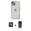 MARSİLYAN™- iPhone 14 Kılıf Ahenk Çizgi Serisi - Şeffaf 360 Full Body Arka Koruyucu + PVD Metal Kamera Lens - PE