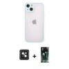 MARSİLYAN™- iPhone 14 Kılıf Ahenk Çizgi Serisi - Şeffaf 360 Full Body Arka Koruyucu + PVD Metal Kamera Lens - PE