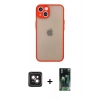 MARSİLYAN™- iPhone 14 Kılıf Ahenk Çizgi Serisi - Şeffaf 360 Full Body Arka Koruyucu + PVD Metal Kamera Lens - PE