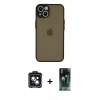 MARSİLYAN™- iPhone 14 Kılıf Ahenk Çizgi Serisi - Şeffaf 360 Full Body Arka Koruyucu + PVD Metal Kamera Lens - SH