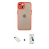 MARSİLYAN™- iPhone 14 Kılıf Ahenk Çizgi Serisi - Şeffaf Pasifik Cam Ekran Koruyucu + Diamond Kamera Lens - SABE