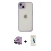 MARSİLYAN™- iPhone 14 Kılıf Ahenk Çizgi Serisi - Şeffaf Pasifik Cam Ekran Koruyucu + Raze Metal Kamera Lens - GS
