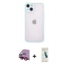 MARSİLYAN™- iPhone 14 Kılıf Ahenk Çizgi Serisi - Şeffaf Pasifik Cam Ekran Koruyucu + Raze Metal Kamera Lens - KI