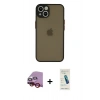 MARSİLYAN™- iPhone 14 Kılıf Ahenk Çizgi Serisi - Şeffaf Pasifik Cam Ekran Koruyucu + Raze Metal Kamera Lens - KI