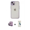 MARSİLYAN™- iPhone 14 Kılıf Ahenk Çizgi Serisi - Şeffaf Pasifik Cam Ekran Koruyucu + Raze Metal Kamera Lens - MR