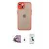 MARSİLYAN™- iPhone 14 Kılıf Ahenk Çizgi Serisi - Şeffaf Pasifik Cam Ekran Koruyucu + Raze Metal Kamera Lens - MR