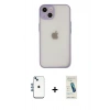 MARSİLYAN™- iPhone 14 Kılıf Ahenk Çizgi Serisi - Şeffaf Pasifik Cam Ekran Koruyucu + Shine Kamera Lens - MI