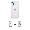 MARSİLYAN™- iPhone 14 Kılıf Ahenk Çizgi Serisi - Şeffaf Pasifik Cam Ekran Koruyucu + Shine Kamera Lens - YL