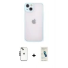 MARSİLYAN™- iPhone 14 Kılıf Ahenk Çizgi Serisi - Şeffaf Pasifik Cam Ekran Koruyucu + Shine Kamera Lens - SH