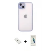 MARSİLYAN™- iPhone 14 Kılıf Ahenk Çizgi Serisi - Şeffaf Pasifik Cam Ekran Koruyucu + Yeşil Diamond Kamera Lens