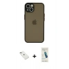 MARSİLYAN™- iPhone 14 Kılıf Ahenk Çizgi Serisi - Şeffaf Pasifik Cam Ekran Koruyucu + Yeşil Diamond Kamera Lens