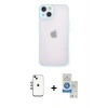 MARSİLYAN™- iPhone 14 Kılıf Ahenk Çizgi Serisi - Şeffaf Royal Nano Ekran Koruyucu + Shine Kamera Lens - GI
