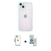 MARSİLYAN™- iPhone 14 Kılıf Ahenk Çizgi Serisi - Şeffaf Royal Nano Ekran Koruyucu + Shine Kamera Lens - GS