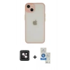MARSİLYAN™- iPhone 14 Kılıf Ahenk Çizgi Serisi - Şeffaf Royal Nano Ekran Koruyucu + PVD Metal Kamera Lens - PE