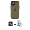 MARSİLYAN™- iPhone 14 Kılıf Ahenk Çizgi Serisi - Şeffaf Royal Nano Ekran Koruyucu + PVD Metal Kamera Lens - PE