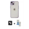 MARSİLYAN™- iPhone 14 Kılıf Ahenk Çizgi Serisi - Şeffaf Royal Nano Ekran Koruyucu + PVD Metal Kamera Lens - PE