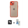 MARSİLYAN™- iPhone 14 Kılıf Ahenk Çizgi Serisi - Şeffaf Royal Nano Ekran Koruyucu + PVD Metal Kamera Lens - PE