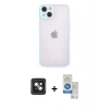 MARSİLYAN™- iPhone 14 Kılıf Ahenk Çizgi Serisi - Şeffaf Royal Nano Ekran Koruyucu + PVD Metal Kamera Lens - PE