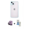 MARSİLYAN™- iPhone 14 Kılıf Ahenk Çizgi Serisi - Şeffaf Royal Nano Ekran Koruyucu + Raze Metal Kamera Lens - SH