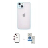 MARSİLYAN™- iPhone 14 Kılıf Ahenk Çizgi Serisi - Şeffaf Royal Nano Ekran Koruyucu + Shine Kamera Lens - KI