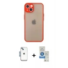 MARSİLYAN™- iPhone 14 Kılıf Ahenk Çizgi Serisi - Şeffaf Royal Nano Ekran Koruyucu + Shine Kamera Lens - MI