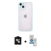 MARSİLYAN™- iPhone 14 Kılıf Ahenk Çizgi Serisi - Şeffaf Royal Nano Ekran Koruyucu + PVD Metal Kamera Lens - TU