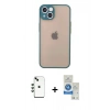 MARSİLYAN™- iPhone 14 Kılıf Ahenk Çizgi Serisi - Şeffaf Royal Nano Ekran Koruyucu + Shine Kamera Lens - YL