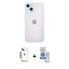 MARSİLYAN™- iPhone 14 Kılıf Ahenk Çizgi Serisi - Şeffaf Royal Nano Ekran Koruyucu + Shine Kamera Lens - YL