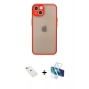 MARSİLYAN™- iPhone 14 Kılıf Ahenk Çizgi Serisi - Siyah 3D Antistatik Cam Ekran Koruyucu + Diamond Kamera Lens - KI