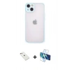 MARSİLYAN™- iPhone 14 Kılıf Ahenk Çizgi Serisi - Siyah 3D Antistatik Cam Ekran Koruyucu + Diamond Kamera Lens - PE