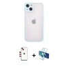 MARSİLYAN™- iPhone 14 Kılıf Ahenk Çizgi Serisi - Siyah 3D Antistatik Cam Ekran Koruyucu + Shine Kamera Lens - KI