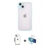 MARSİLYAN™- iPhone 14 Kılıf Ahenk Çizgi Serisi - Siyah 3D Antistatik Cam Ekran Koruyucu + Shine Kamera Lens - MI