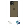 MARSİLYAN™- iPhone 14 Kılıf Ahenk Çizgi Serisi - Siyah 3D Antistatik Cam Ekran Koruyucu + Diamond Kamera Lens - PE