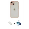 MARSİLYAN™- iPhone 14 Kılıf Ahenk Çizgi Serisi - Siyah 3D Antistatik Cam Ekran Koruyucu + Sierra Blue Diamond Kamera Lens
