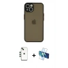 MARSİLYAN™- iPhone 14 Kılıf Ahenk Çizgi Serisi - Siyah 3D Antistatik Cam Ekran Koruyucu + Shine Kamera Lens - YL