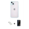 MARSİLYAN™- iPhone 14 Kılıf Ahenk Çizgi Serisi - Siyah 3D Antistatik Hayalet Cam Ekran Koruyucu + Diamond Kamera Lens - YL