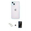 MARSİLYAN™- iPhone 14 Kılıf Ahenk Çizgi Serisi - Siyah 3D Antistatik Hayalet Cam Ekran Koruyucu + Diamond Kamera Lens - PE