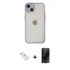 MARSİLYAN™- iPhone 14 Kılıf Ahenk Çizgi Serisi - Siyah 3D Antistatik Hayalet Cam Ekran Koruyucu + Diamond Kamera Lens - PE
