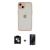MARSİLYAN™- iPhone 14 Kılıf Ahenk Çizgi Serisi - Siyah 3D Antistatik Hayalet Cam Ekran Koruyucu + PVD Metal Kamera Lens - GS