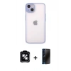 MARSİLYAN™- iPhone 14 Kılıf Ahenk Çizgi Serisi - Siyah 3D Antistatik Hayalet Cam Ekran Koruyucu + PVD Metal Kamera Lens - GS